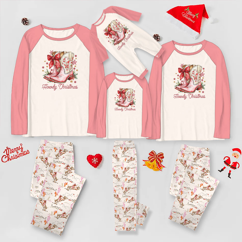 Cowgirl Christmas Pajamas Western Style With Boot Print Cowgirl Christmas Pajamas Western Style With Boot Print