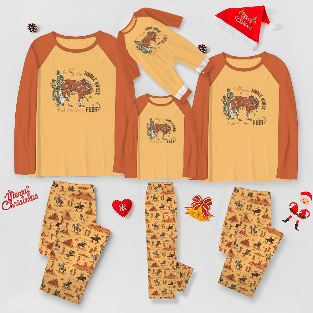 Western Christmas Jammies With Cowboy Horse And Cactus Print