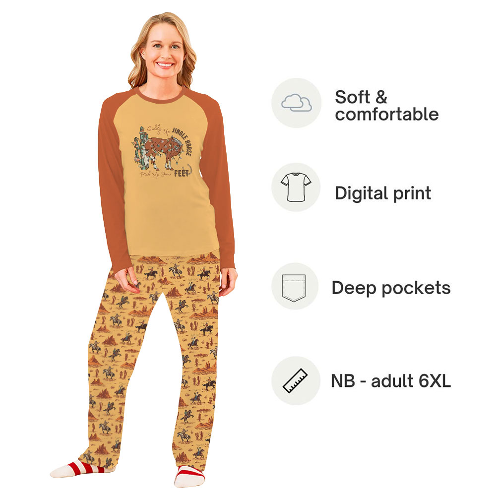 Western Christmas Jammies With Cowboy Horse And Cactus Print