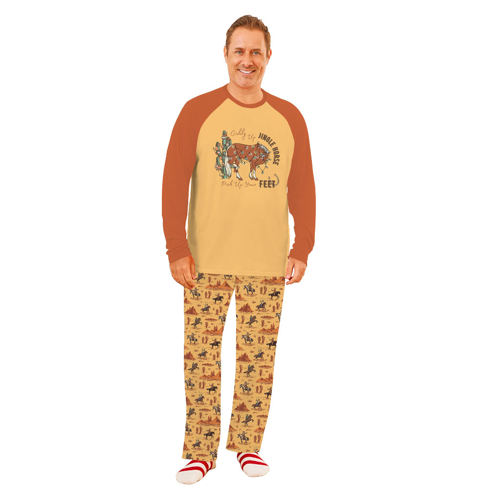Western Christmas Jammies With Cowboy Horse And Cactus Print