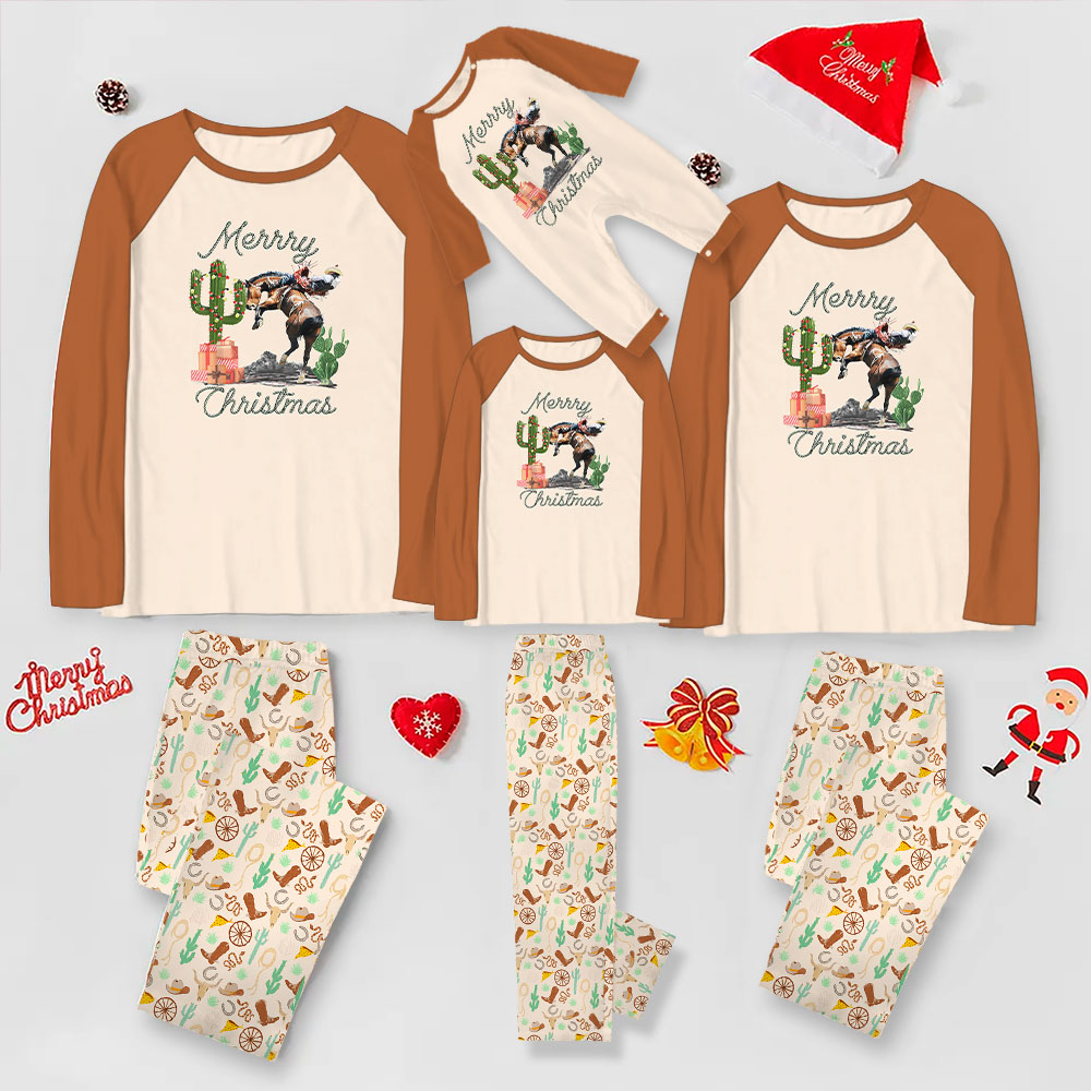 Cowboy Western Print Family Christmas Pajamas Sets Cowboy Western Print Family Christmas Pajamas Sets
