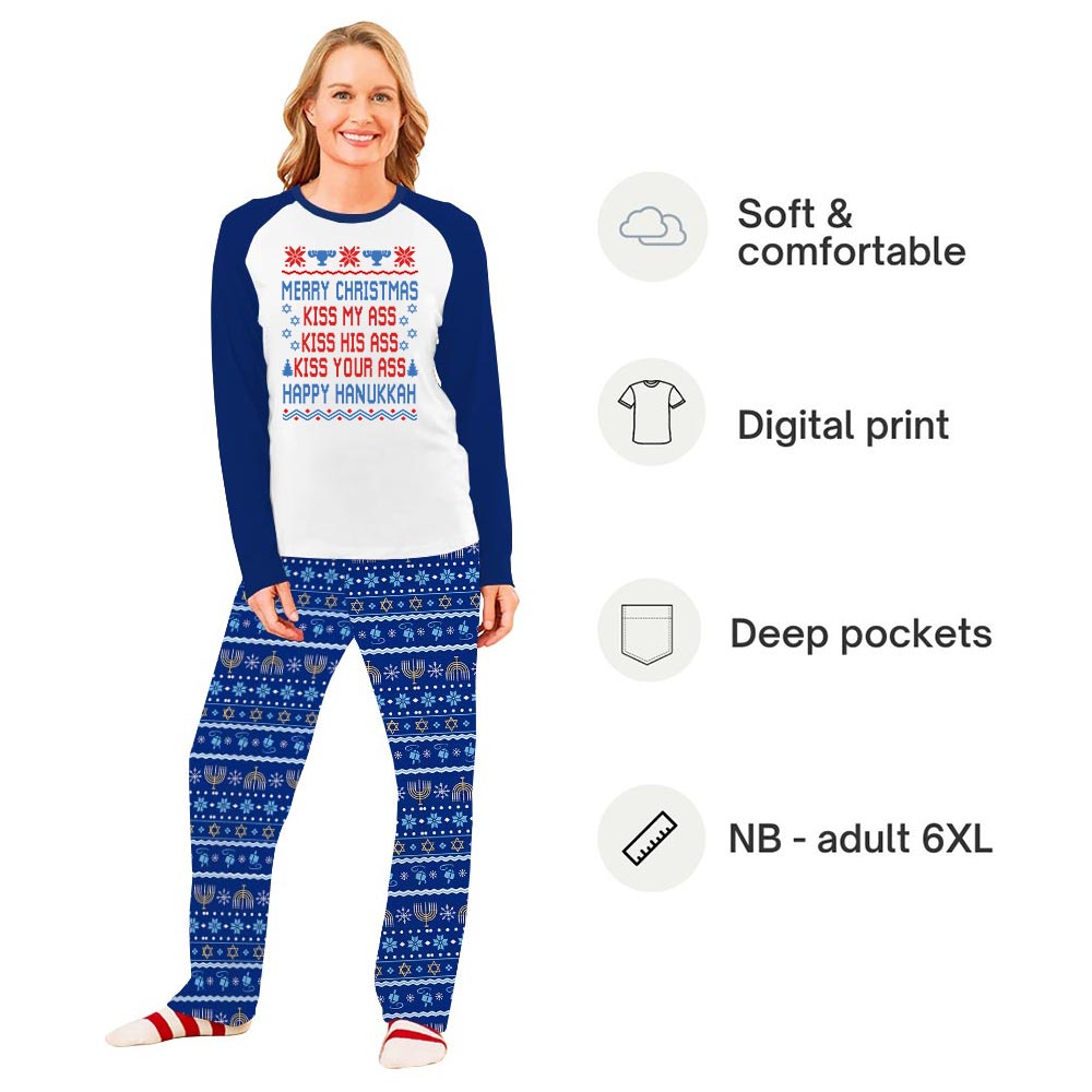 Funny Merry Christmas And Happy Hanukkah Family Matching Pajamas Funny Merry Christmas And Happy Hanukkah Family Matching Pajamas
