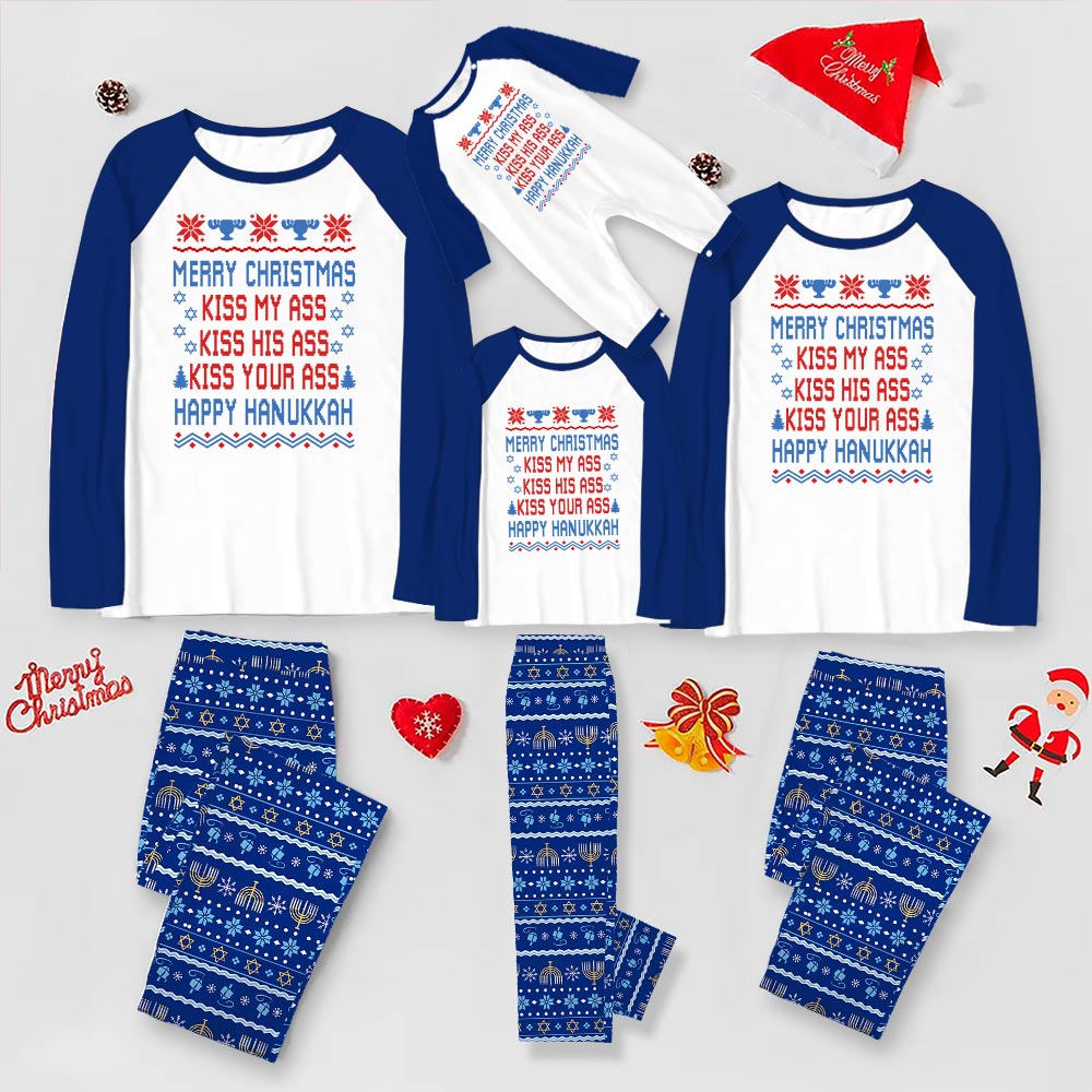 Funny Merry Christmas And Happy Hanukkah Family Matching Pajamas Funny Merry Christmas And Happy Hanukkah Family Matching Pajamas