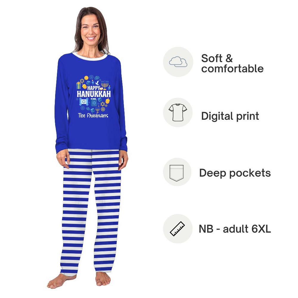Long Sleeve Matching Holiday Pajamas Sayings Happy Hanukkah The Friendmans