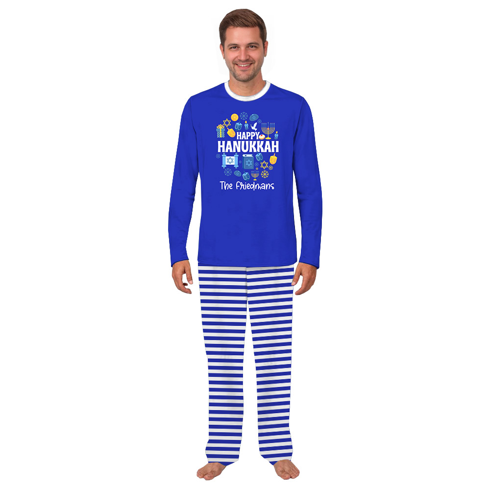 Long Sleeve Matching Holiday Pajamas Sayings Happy Hanukkah The Friendmans
