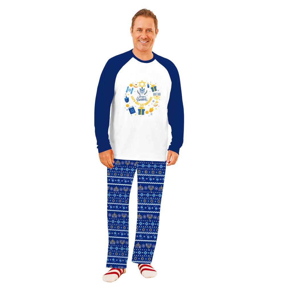 Festive Happy Hanukkah Family Matching Pajamas With Dog Festive Happy Hanukkah Family Matching Pajamas With Dog