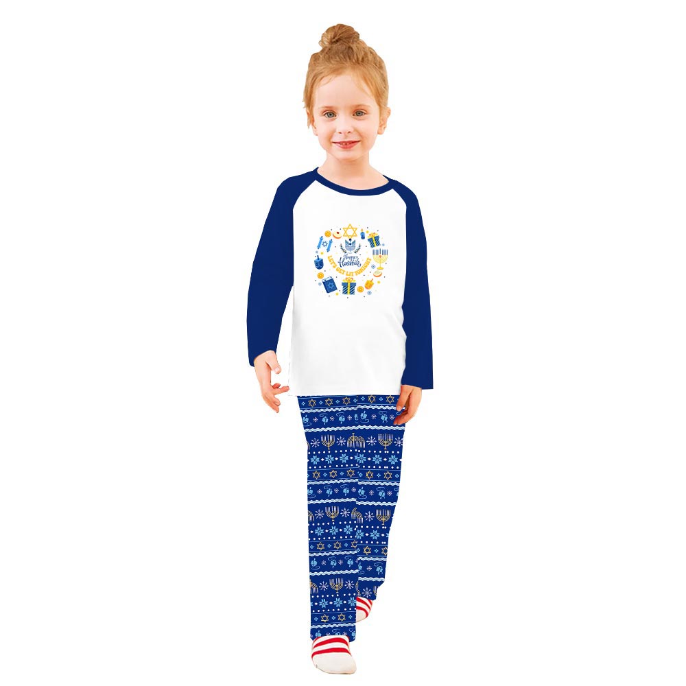 Festive Happy Hanukkah Family Matching Pajamas With Dog Festive Happy Hanukkah Family Matching Pajamas With Dog