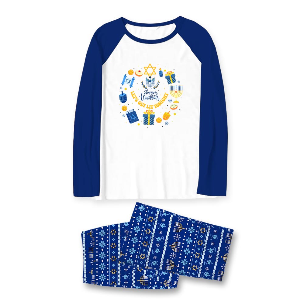 Festive Happy Hanukkah Family Matching Pajamas With Dog Festive Happy Hanukkah Family Matching Pajamas With Dog