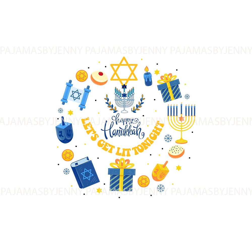Festive Happy Hanukkah Family Matching Pajamas With Dog Festive Happy Hanukkah Family Matching Pajamas With Dog