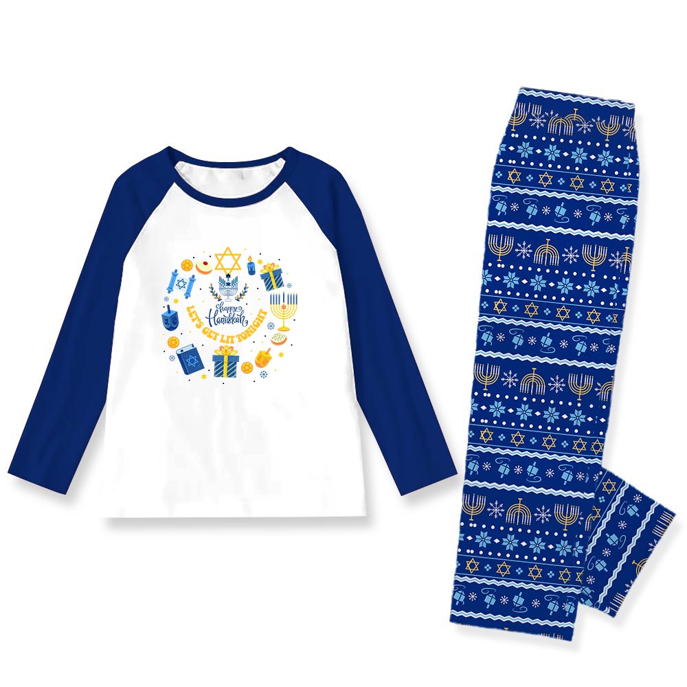 Festive Happy Hanukkah Family Matching Pajamas With Dog Festive Happy Hanukkah Family Matching Pajamas With Dog