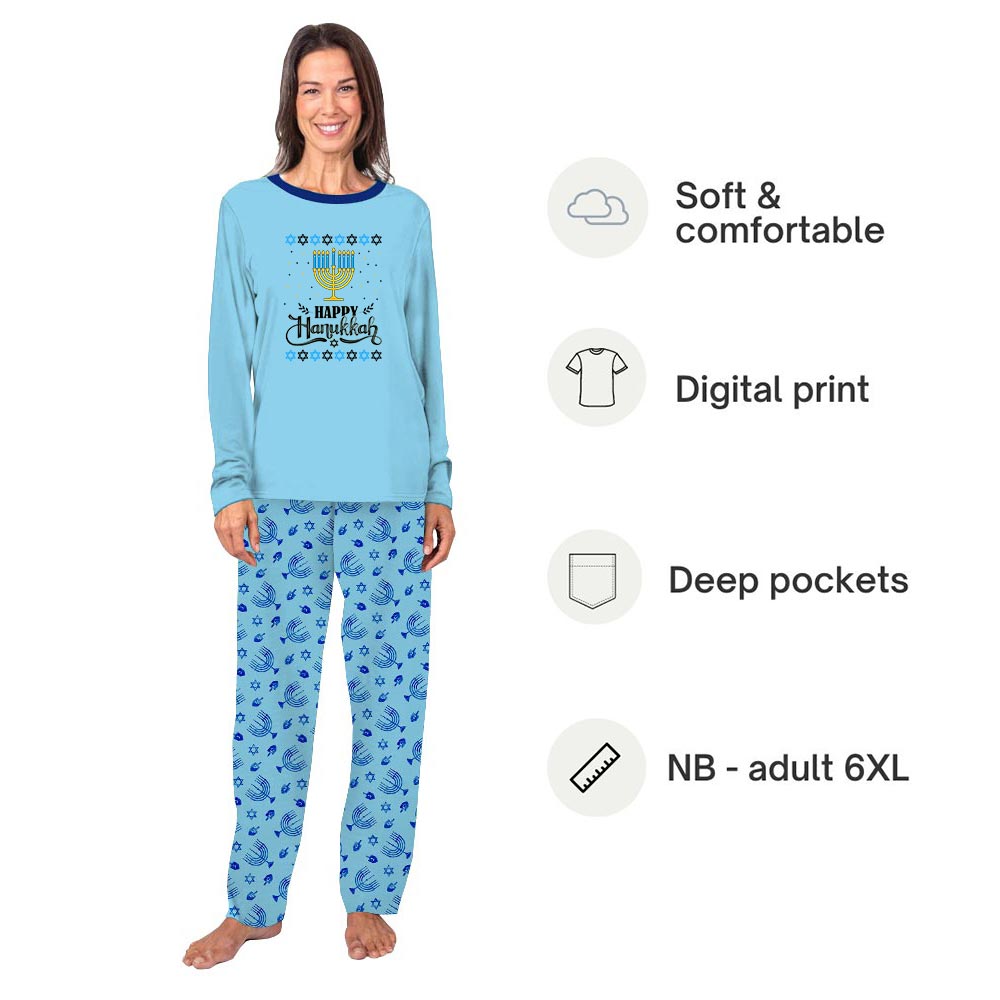 Happy Hanukkah Matching Family Pajamas For Hanukkah Blue Happy Hanukkah Matching Family Pajamas For Hanukkah Blue