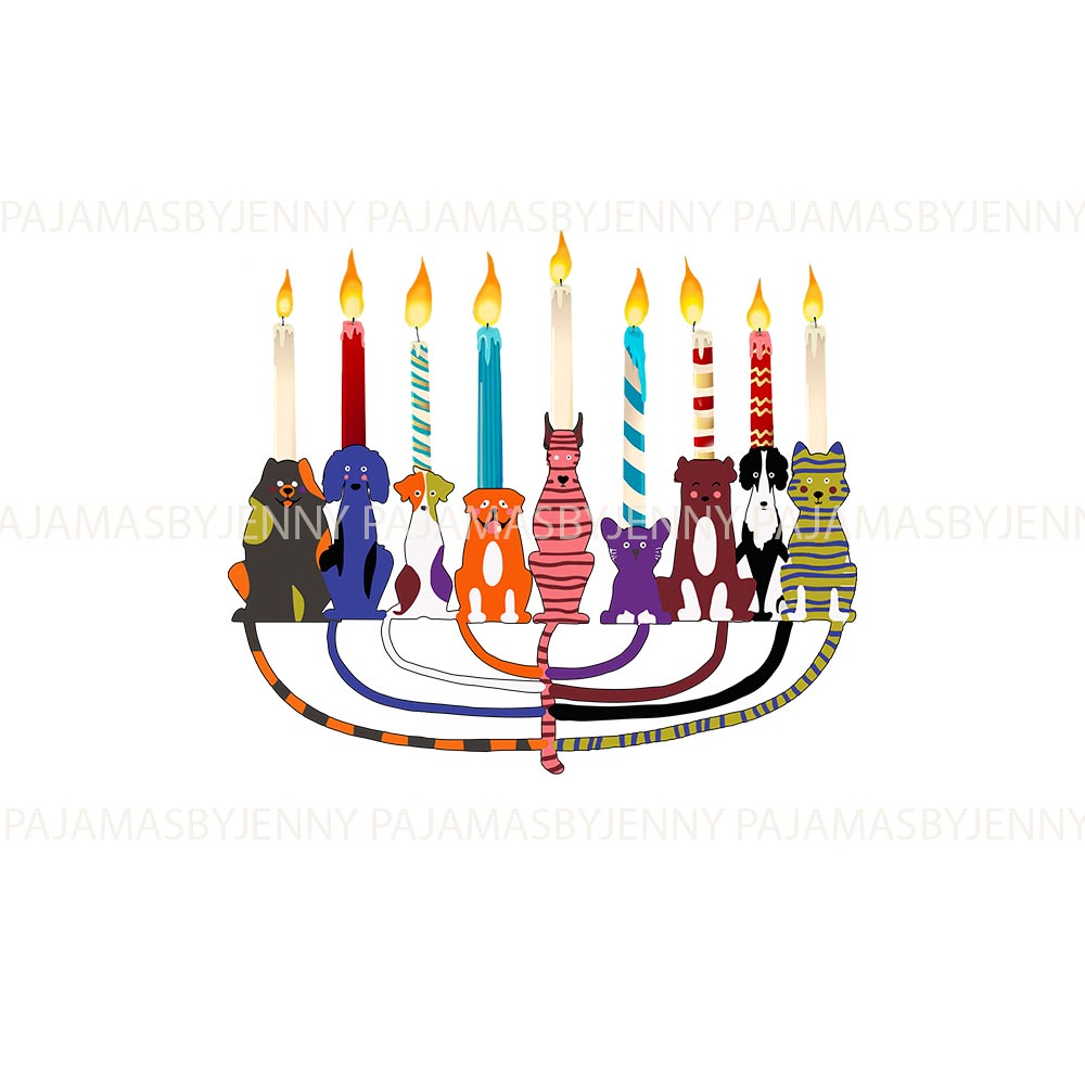 Funny Dog Candle Family Matching Pajamas With Dog For Hanukkah