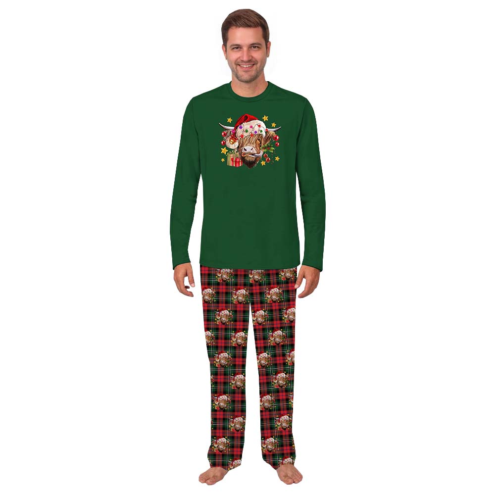 Funny Highland Cow Heifers Christmas Pajamas Holiday Green Red