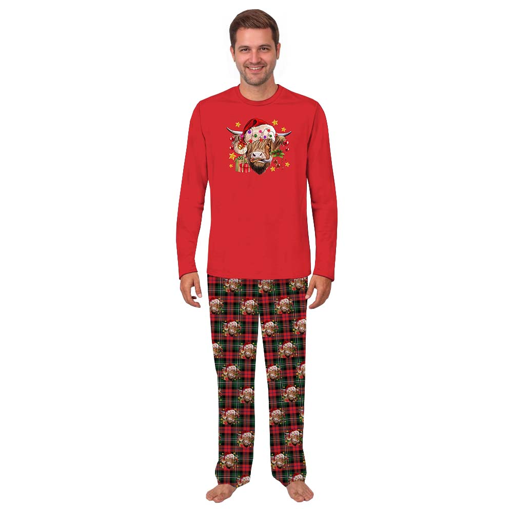 Festive Highland Cow Christmas PJs Sets Red Tartan Festive Highland Cow Christmas PJs Sets Red Tartan