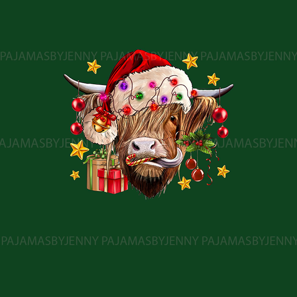 Funny Highland Cow Heifers Christmas Pajamas Holiday Green Red