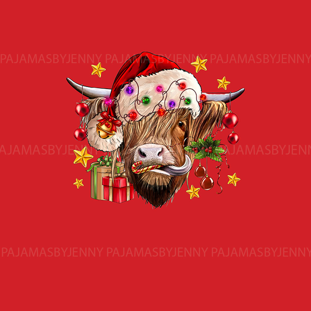 Festive Highland Cow Christmas PJs Sets Red Tartan Festive Highland Cow Christmas PJs Sets Red Tartan
