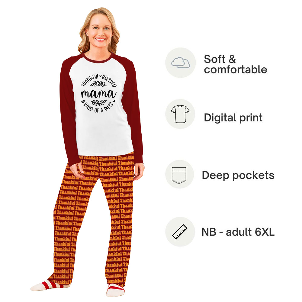 Customizable Thankful Matching Thanksgiving PJs With Name Customizable Thankful Matching Thanksgiving PJs With Name