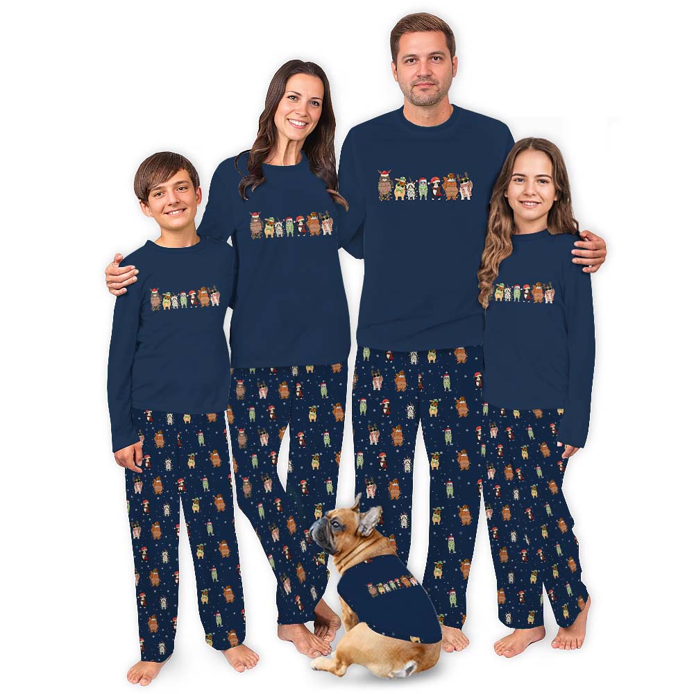 Cute Matching Xmas PJs For Cat Lovers Navy