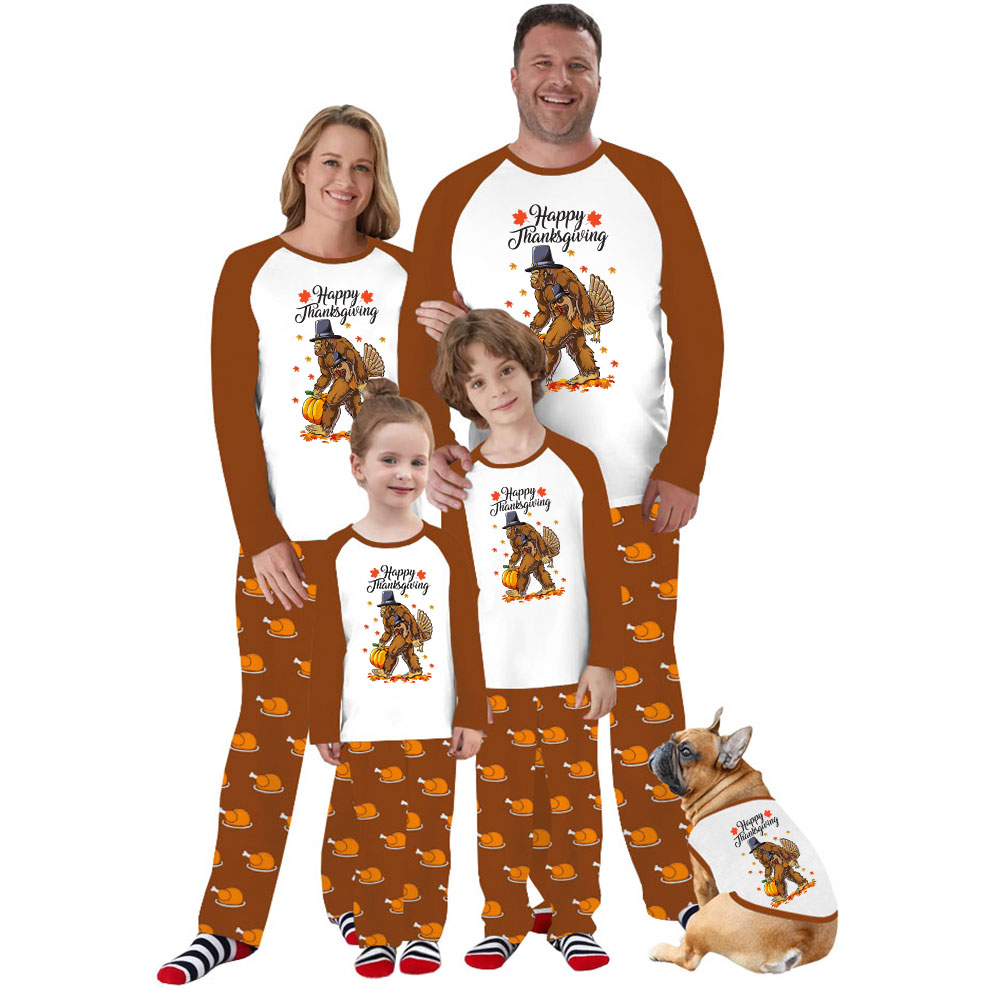 Unique Thanksgiving Themed Matching Pajamas Sets Brown White Unique Thanksgiving Themed Matching Pajamas Sets Brown White