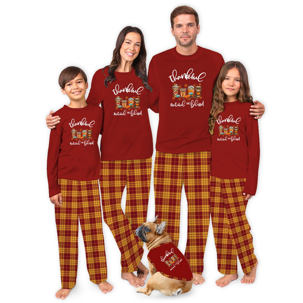 Thankful Pumpkin Spice Latte Matching Thanksgiving PJs