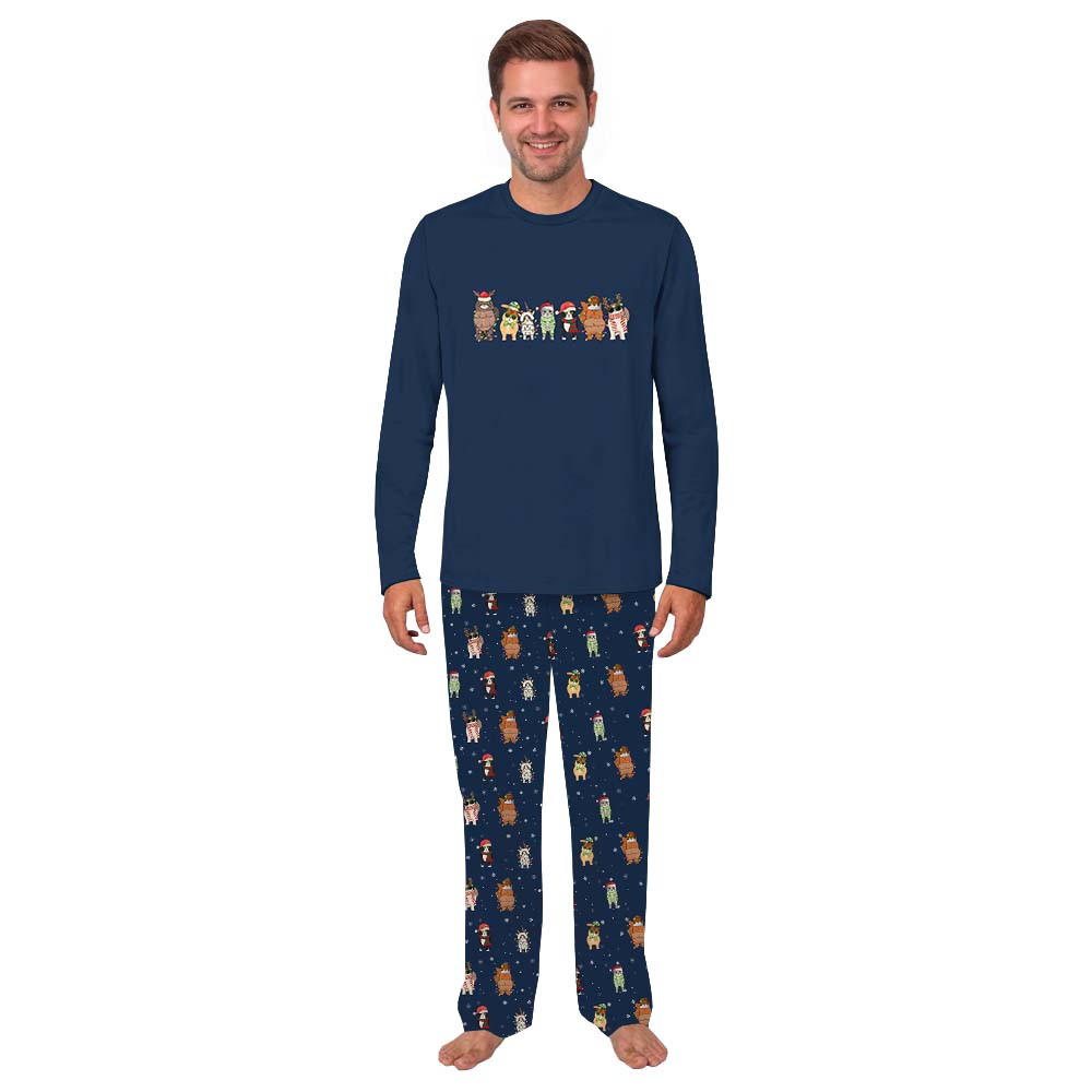 Cute Matching Xmas PJs For Cat Lovers Navy