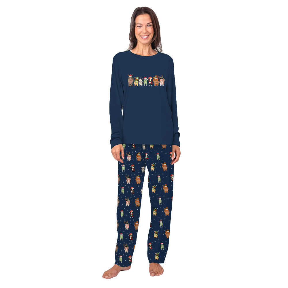 Cute Matching Xmas PJs For Cat Lovers Navy