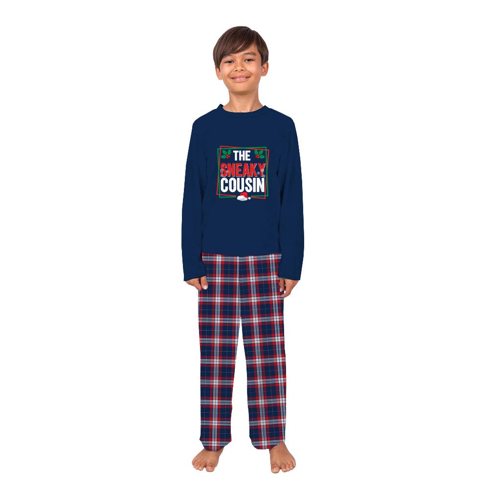 Personalized Christmas Cousin Crew Family Matching Pajamas Navy Plaid