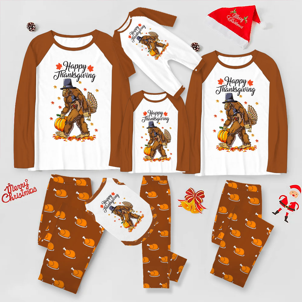 Unique Thanksgiving Themed Matching Pajamas Sets Brown White Unique Thanksgiving Themed Matching Pajamas Sets Brown White