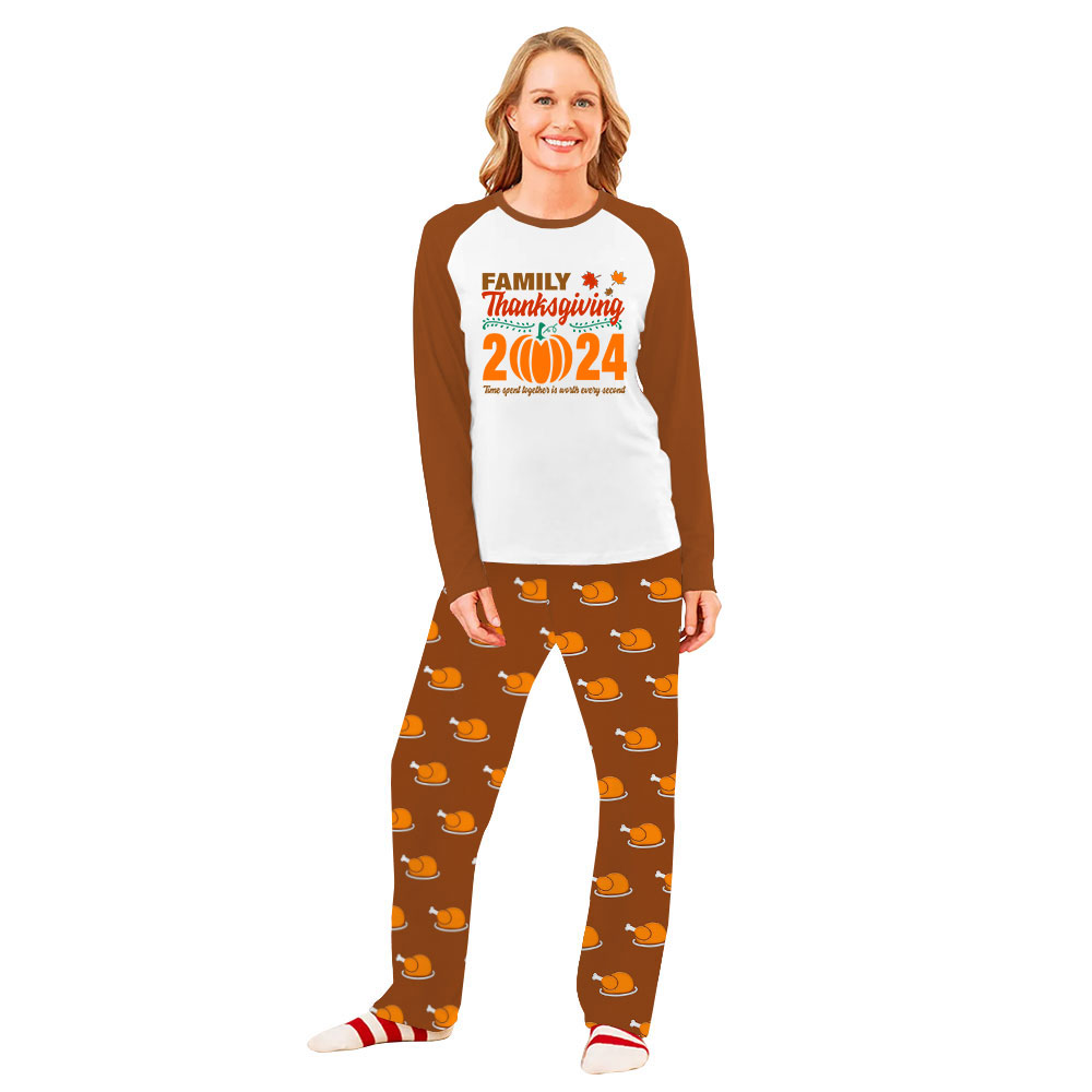2024 Matching Thanksgiving Jammies For Family Brown White 2024 Matching Thanksgiving Jammies For Family Brown White