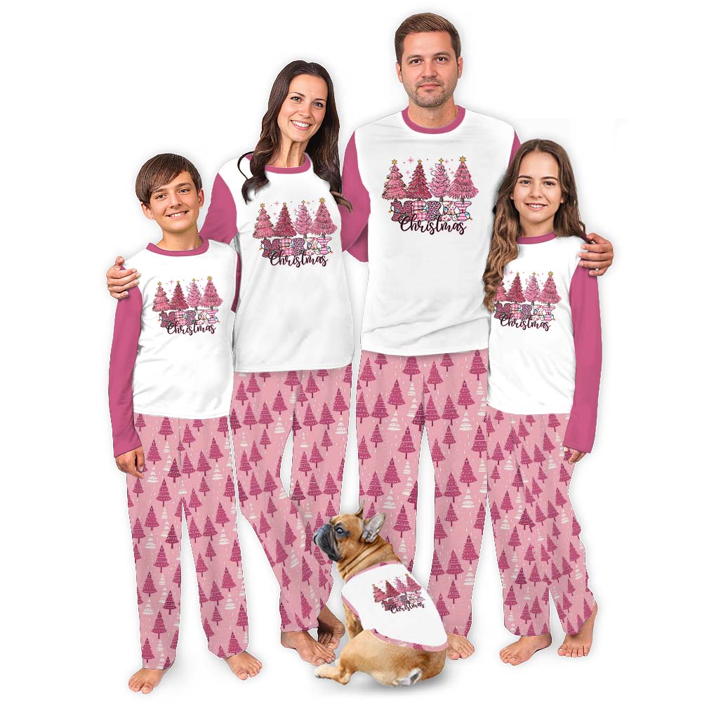 Pink Christmas Tree Pajamas Sets Matching Family Pink Christmas Tree Pajamas Sets Matching Family