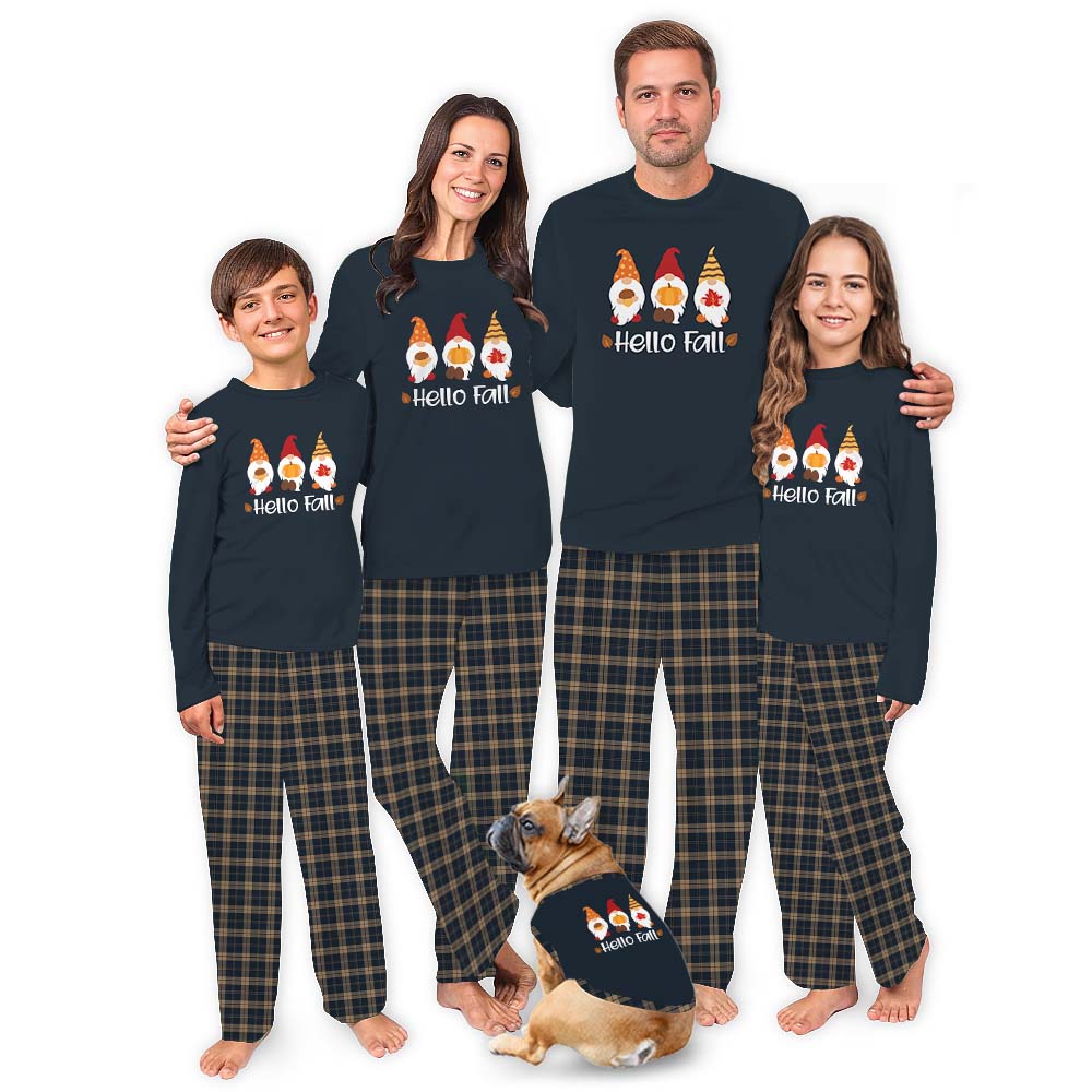 Festive Gnome Matching Fall Pajamas Family Navy Plaid Festive Gnome Matching Fall Pajamas Family Navy Plaid