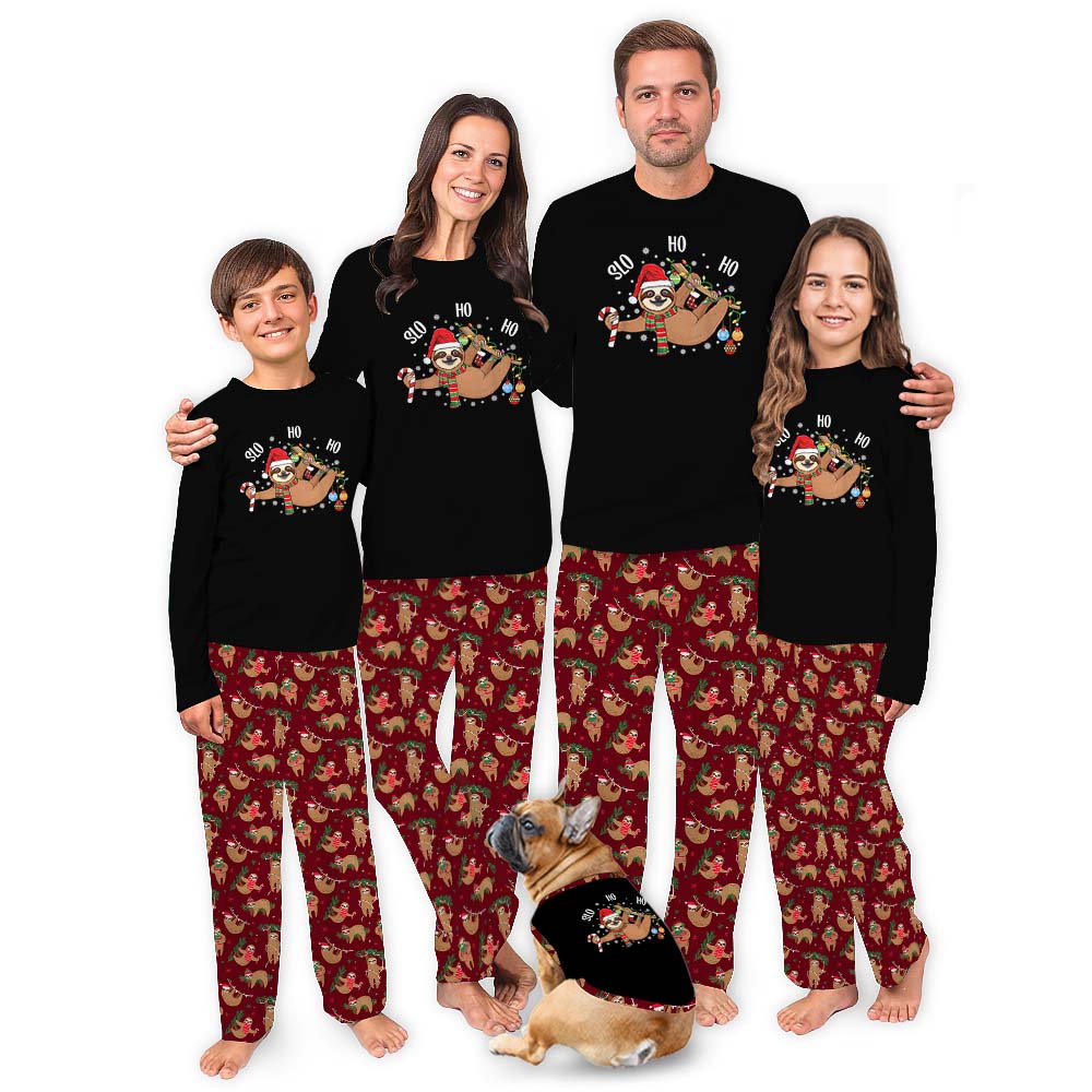 Lazy Sloth Matching Christmas Pajamas Sets Black Red Lazy Sloth Matching Christmas Pajamas Sets Black Red