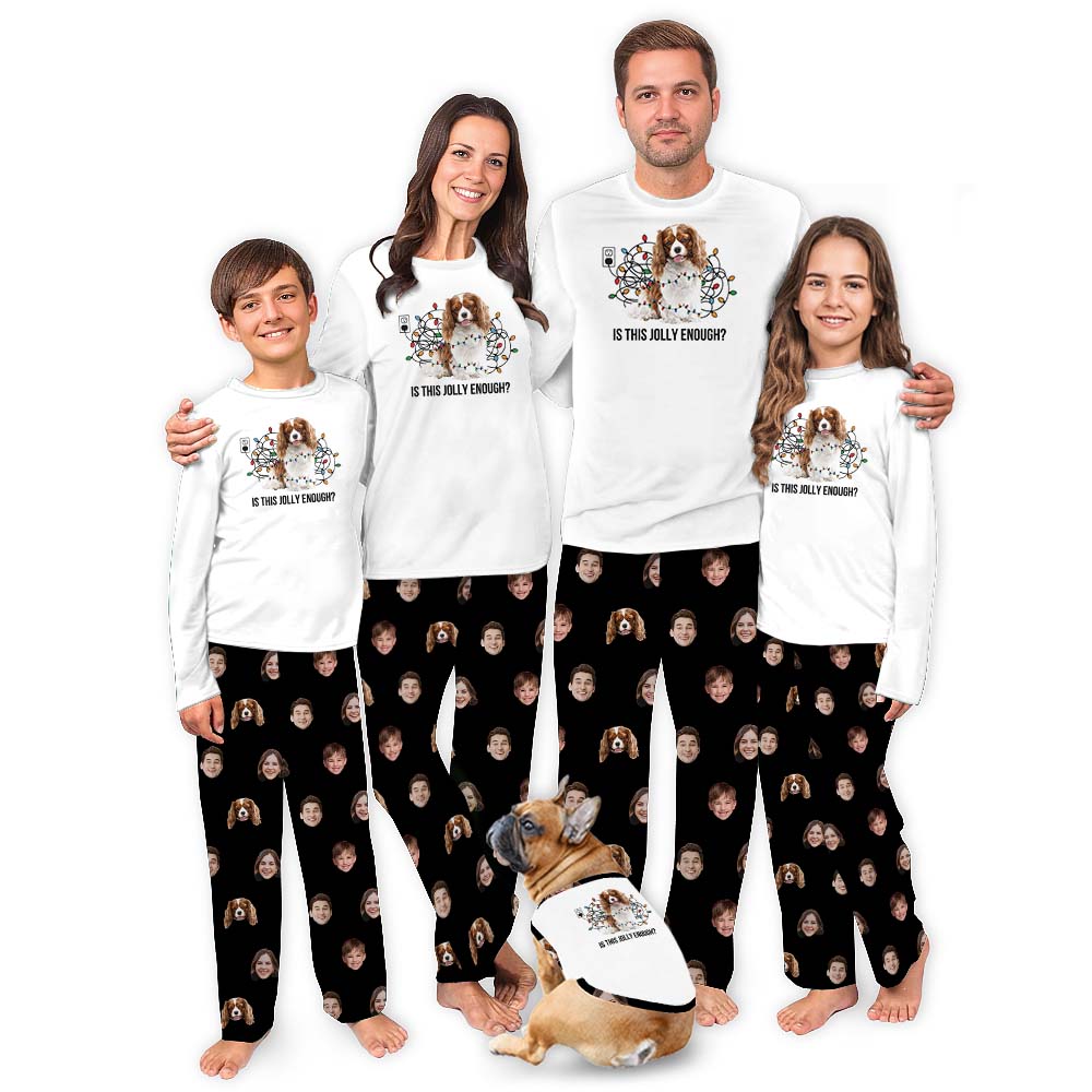 Custom Many Photos Matching Xmas PJs With Dog Custom Many Photos Matching Xmas PJs With Dog
