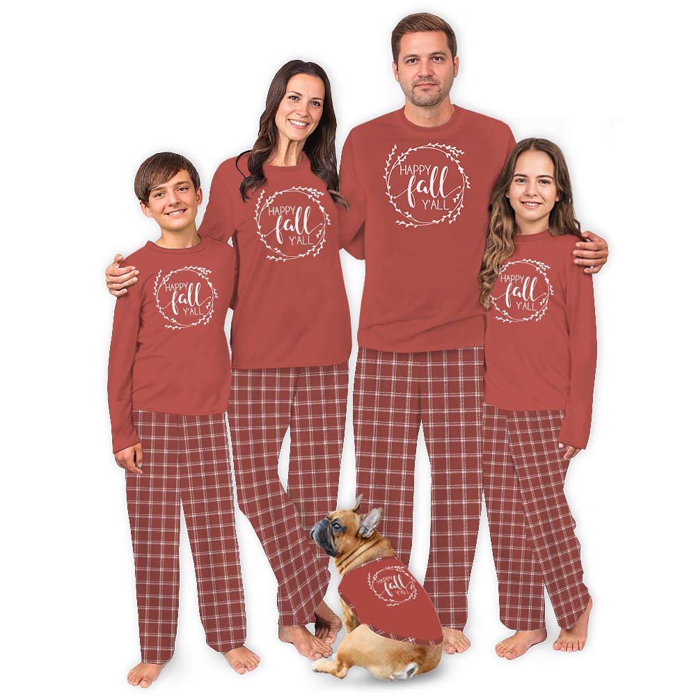 Happy Fall Matching Family Pajamas Sets Plaid