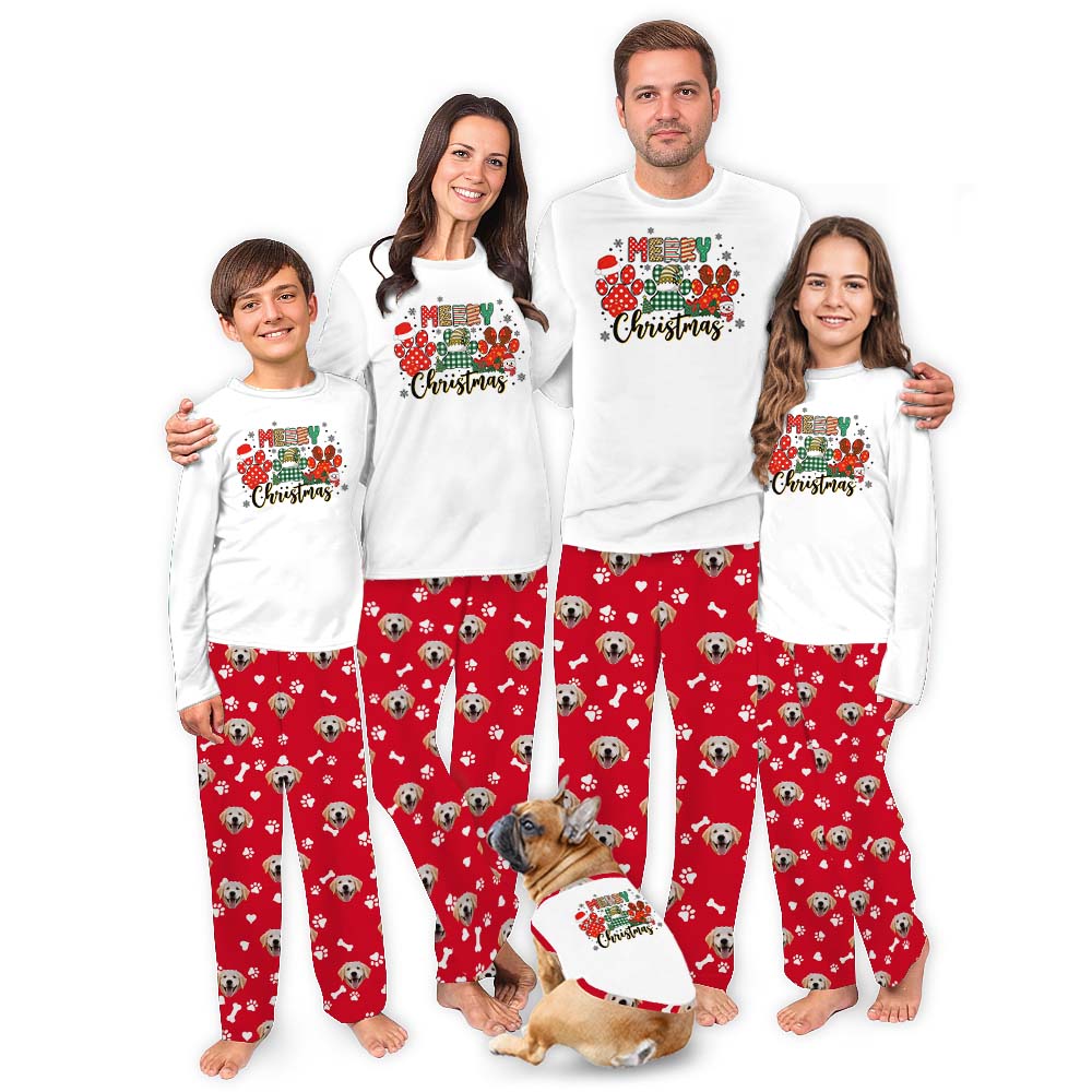 Red And White Family Christmas Pajamas With Dog Photos Red And White Family Christmas Pajamas With Dog Photos