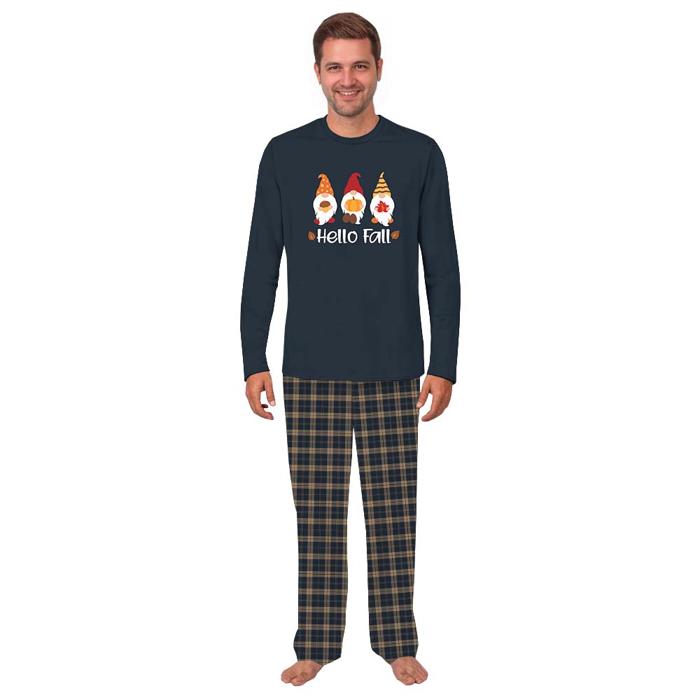 Festive Gnome Matching Fall Pajamas Family Navy Plaid Festive Gnome Matching Fall Pajamas Family Navy Plaid