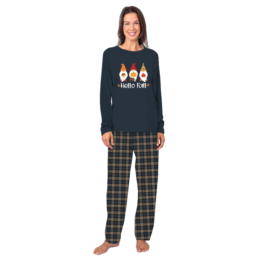 Festive Gnome Matching Fall Pajamas Family Navy Plaid Festive Gnome Matching Fall Pajamas Family Navy Plaid