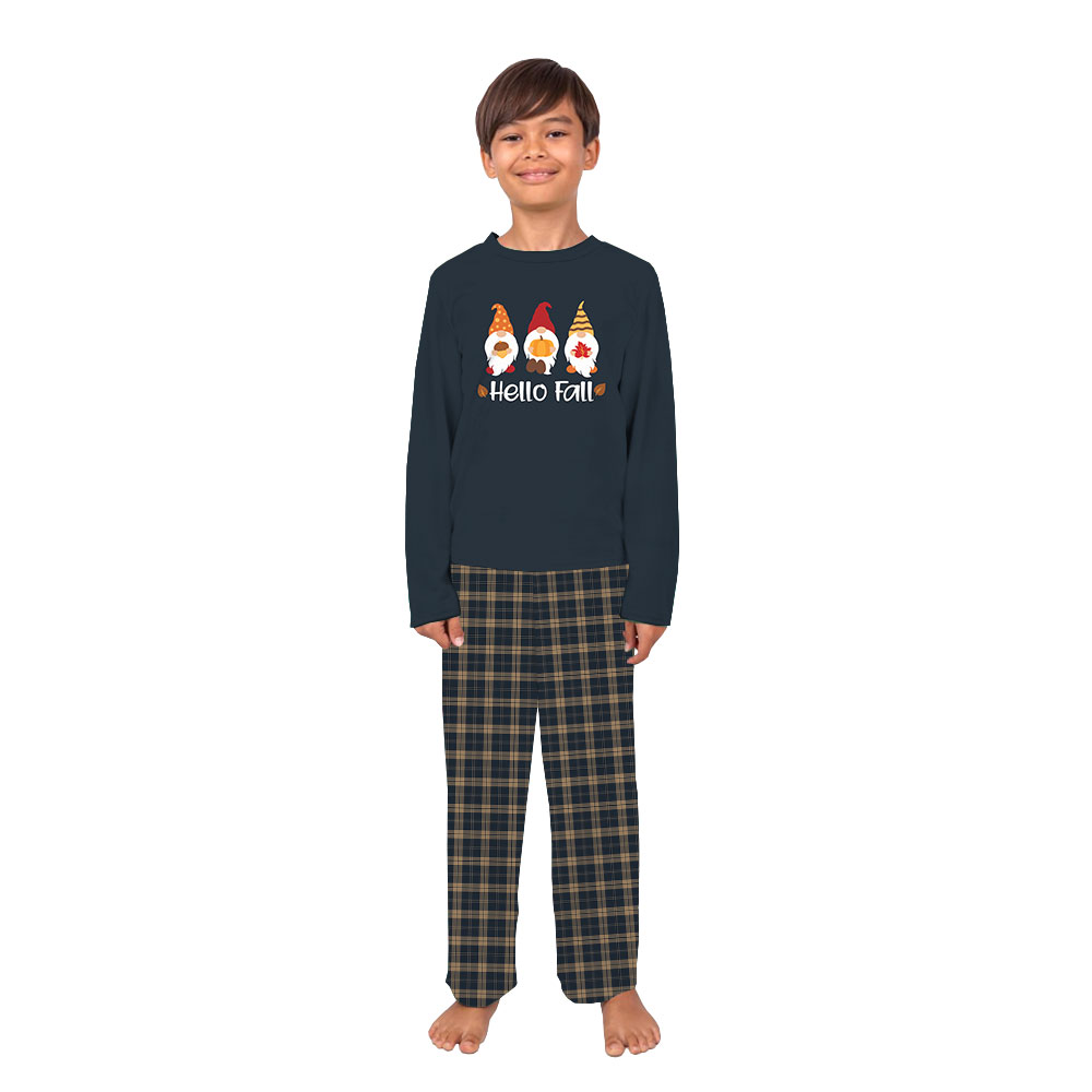 Festive Gnome Matching Fall Pajamas Family Navy Plaid Festive Gnome Matching Fall Pajamas Family Navy Plaid