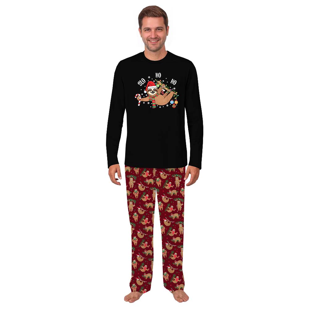 Lazy Sloth Matching Christmas Pajamas Sets Black Red Lazy Sloth Matching Christmas Pajamas Sets Black Red