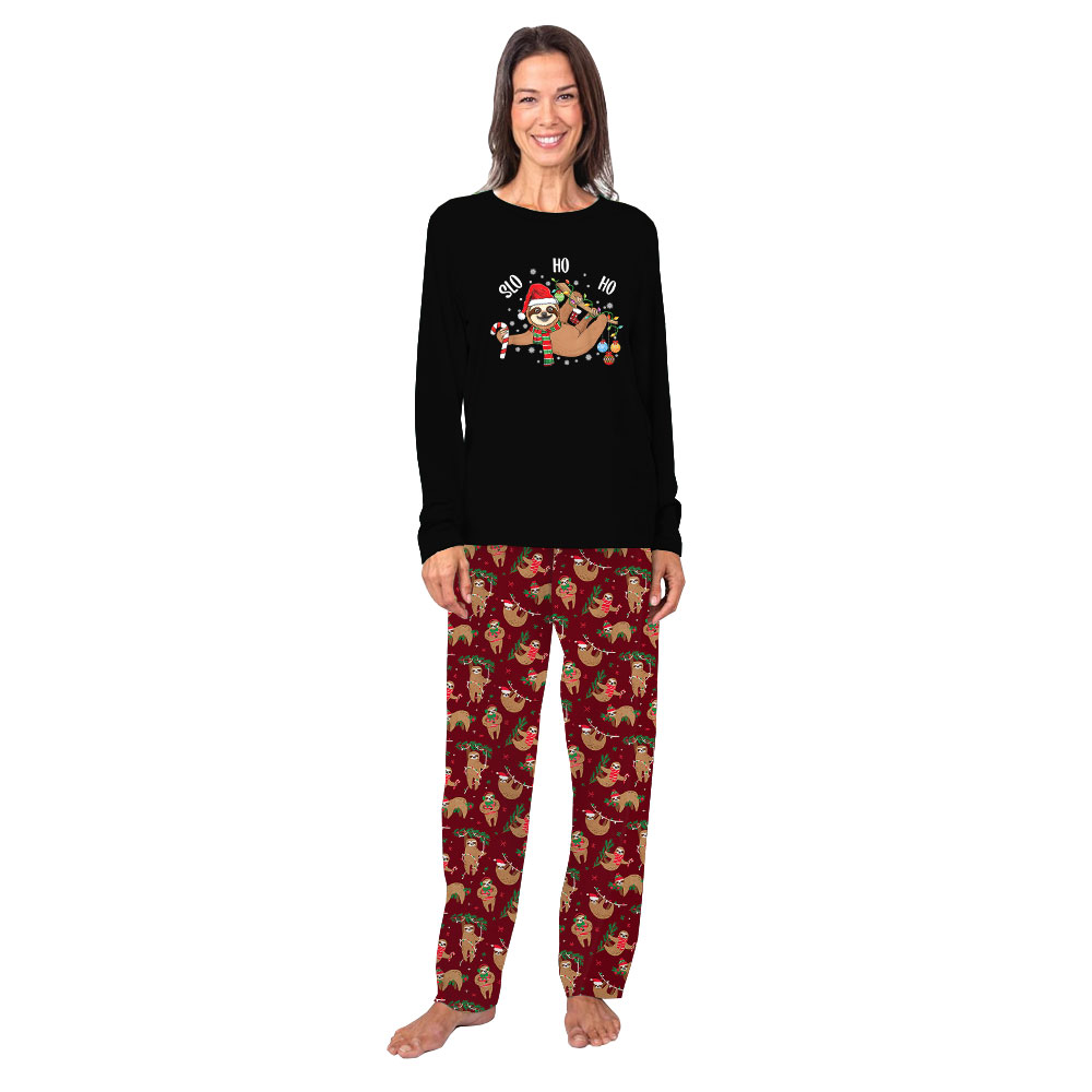 Lazy Sloth Matching Christmas Pajamas Sets Black Red Lazy Sloth Matching Christmas Pajamas Sets Black Red