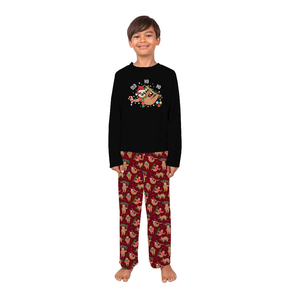 Lazy Sloth Matching Christmas Pajamas Sets Black Red Lazy Sloth Matching Christmas Pajamas Sets Black Red