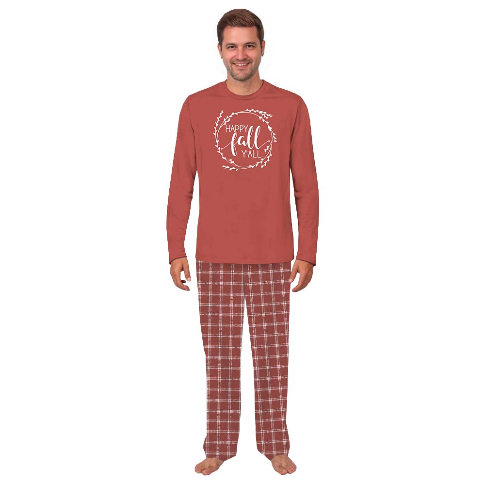 Happy Fall Matching Family Pajamas Sets Plaid