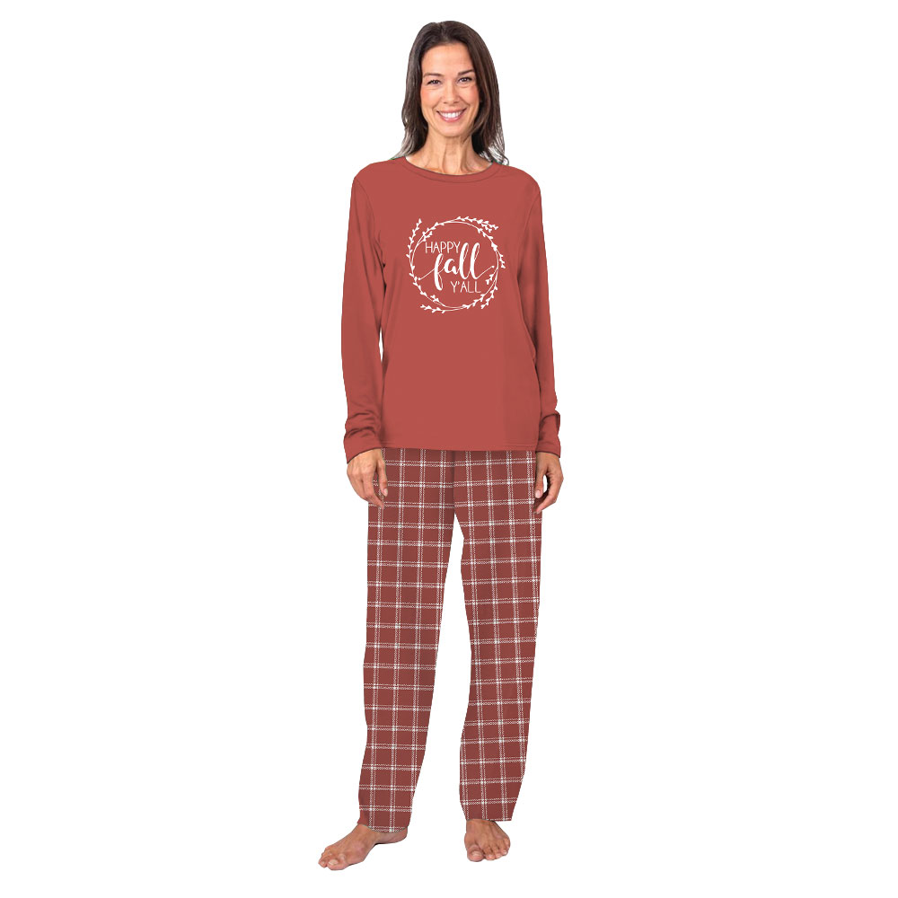 Happy Fall Matching Family Pajamas Sets Plaid