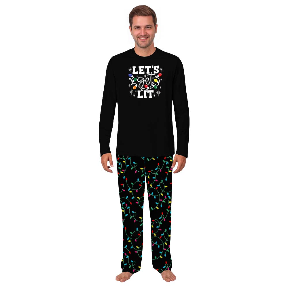 Let's Get Lit LightBulb Christmas Pajamas Family Black Let's Get Lit LightBulb Christmas Pajamas Family Black
