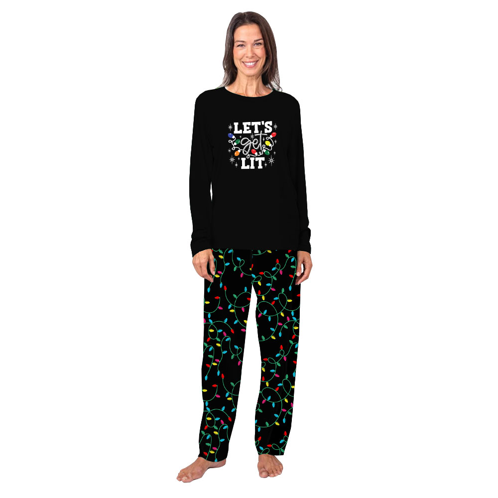 Let's Get Lit LightBulb Christmas Pajamas Family Black Let's Get Lit LightBulb Christmas Pajamas Family Black