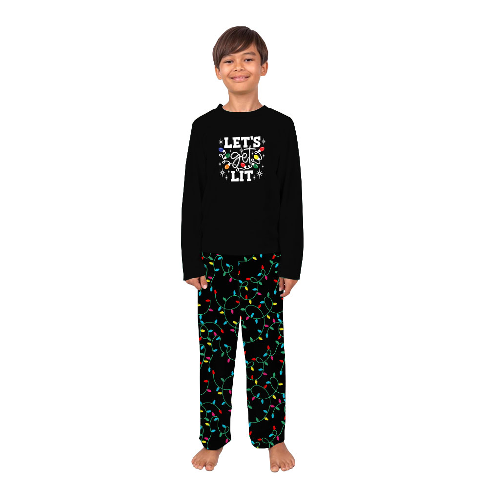 Let's Get Lit LightBulb Christmas Pajamas Family Black Let's Get Lit LightBulb Christmas Pajamas Family Black