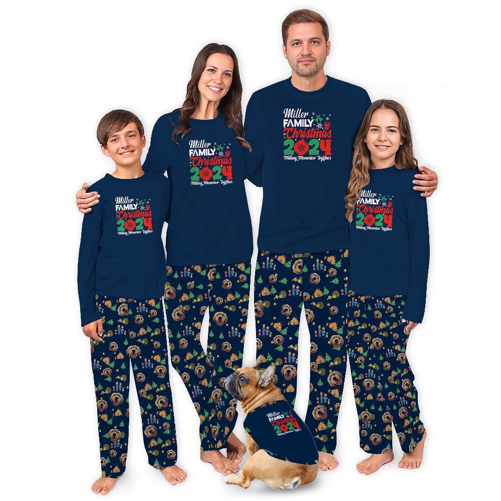 Personalized Family Name Christmas Pajamas With Dog Face 2024 Personalized Family Name Christmas Pajamas With Dog Face 2024
