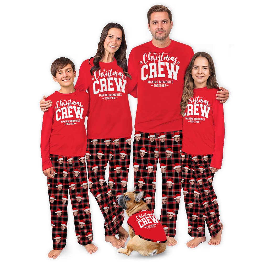 Custom Face Christmas Crew Matching Family PJs Plaid Custom Face Christmas Crew Matching Family PJs Plaid