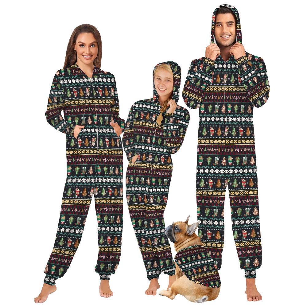 Cute Food And Beverage Christmas Family Matching Onesies With Dog