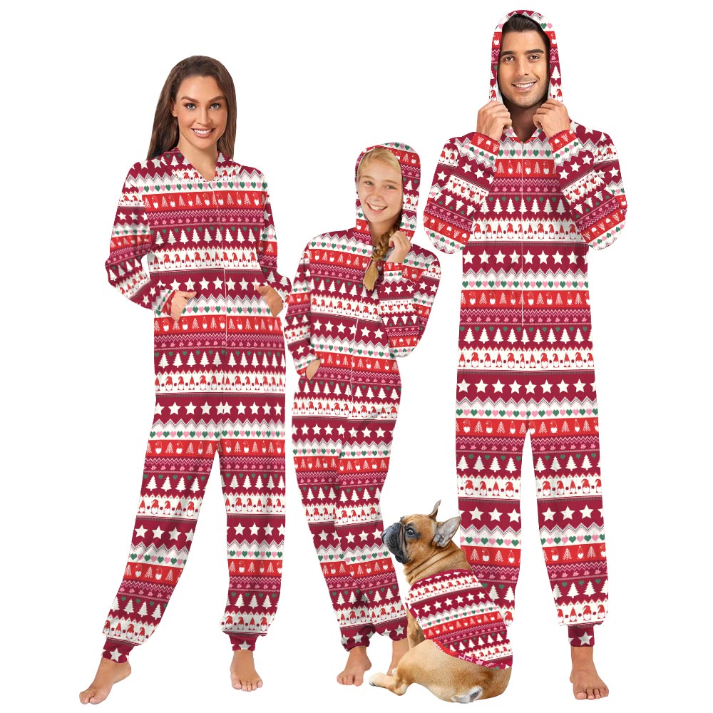 Pink Gnome Christmas Family Pajama Onesies With Pockets Pink Gnome Christmas Family Pajama Onesies With Pockets